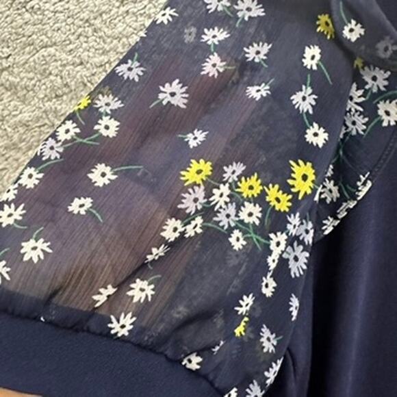 CeCe Large Blue Top Sheer Floral Sleeves Casual Work Office EUC - Picture 4 of 8